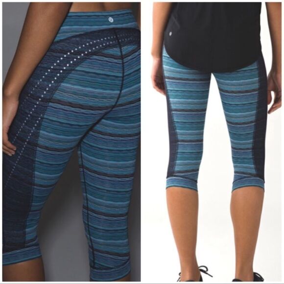 Lululemon Stop At Nothing Crops Blue Stripe 6 - Picture 1 of 8